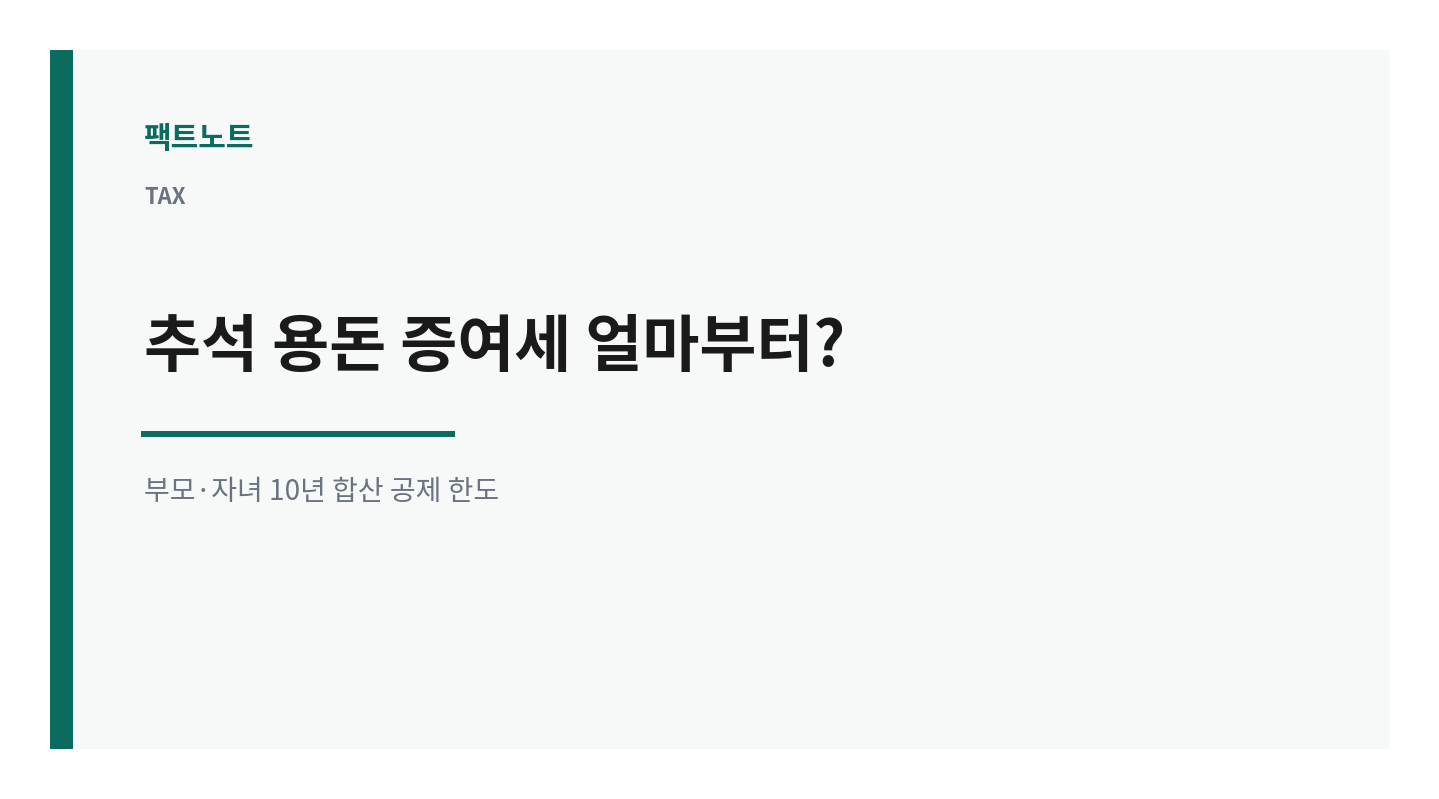 추석 용돈 증여세 얼마부터? 부모·자녀 공제 한도