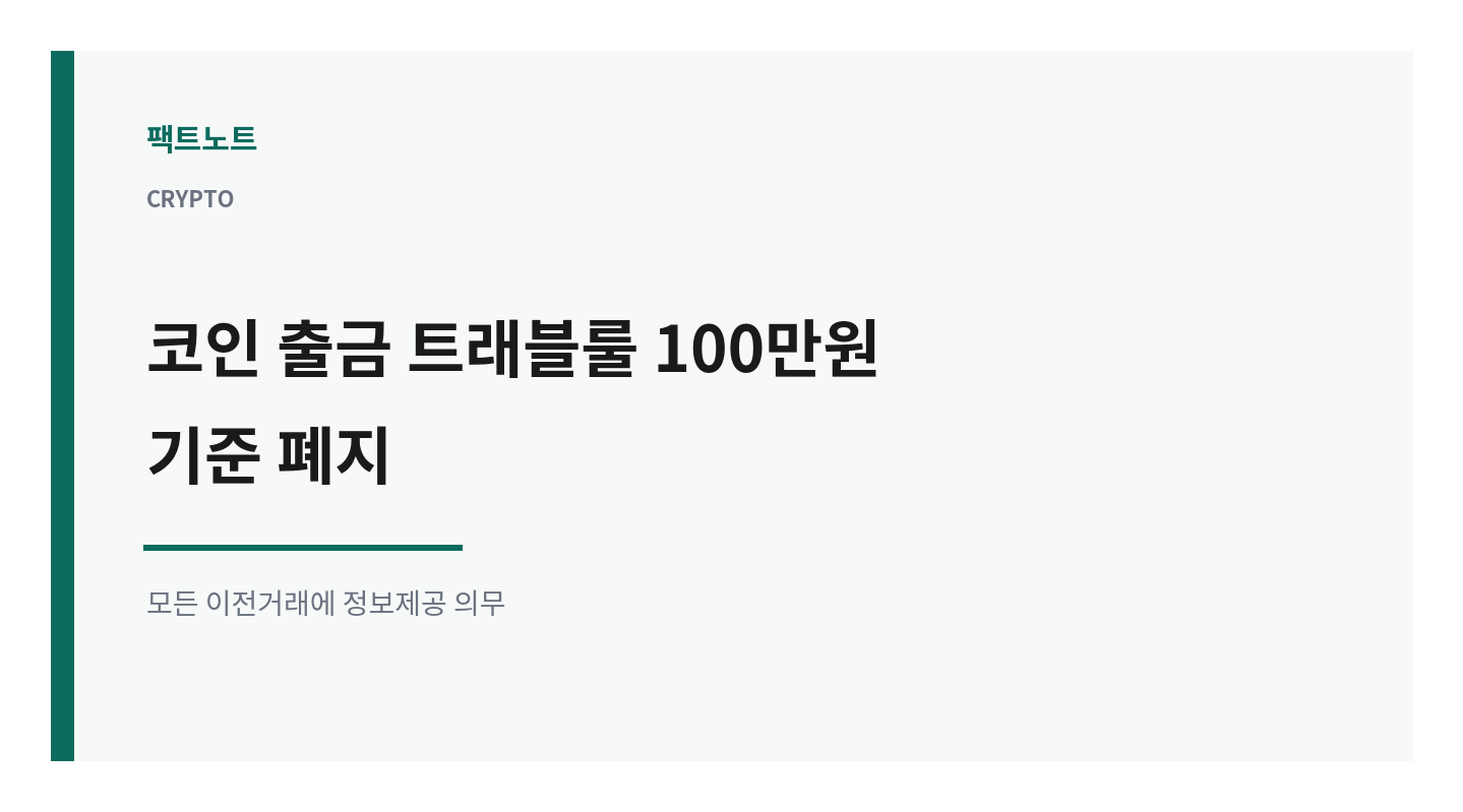 코인 출금 100만원 미만도 트래블룰, 언제부터 바뀌나